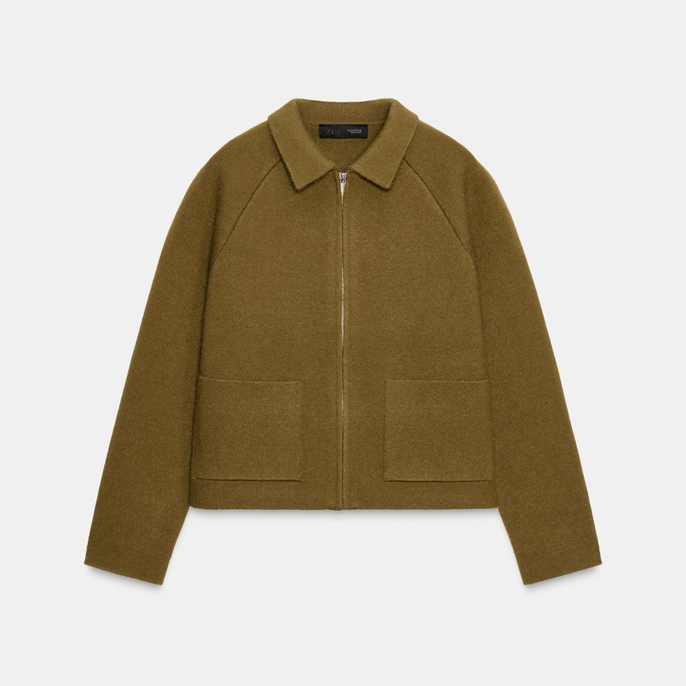 ZARA ZIP-UP CARDIGAN OLIVE GREEN MEDIUM - Picture 5 of 10